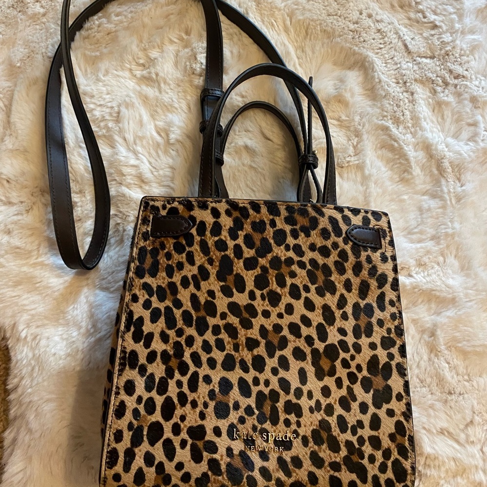 kate spade Leopard Print Satchel with Dark Brown Trim